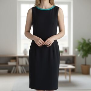 Chic Navy Midi Dress with Teal Trim